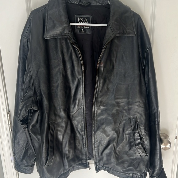 Jos A. Bank Black Leather Coat Men XL - Picture 6 of 9